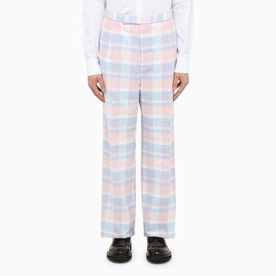 Thom Browne Check Cotton Trousers In Pink