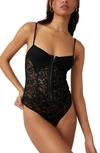 Free People Lace Night Rhythm Thong Bodysuit In Black