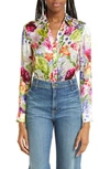 Alice And Olivia Floral-print Long-sleeve Shirt In White