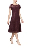 Sl Fashions Sequined Lace Midi Dress In Fig