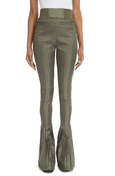 Sacai Pleated & Rib Mixed Media Flare Pants In Khaki