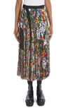 Sacai Floral-print Pleated Midi Skirt With Belt In Yellow/ White Multi