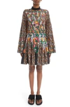 Sacai Mixed Floral Print Dress In Black Multi