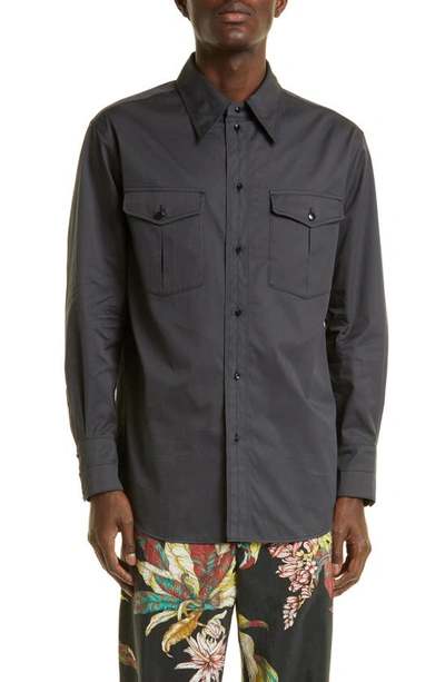 Lemaire Long Sleeve Cotton Twill Western Shirt In Grey