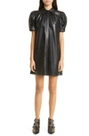 Alice And Olivia Jem Vegan-leather 70s-collar Puff-sleeve Dress In Black