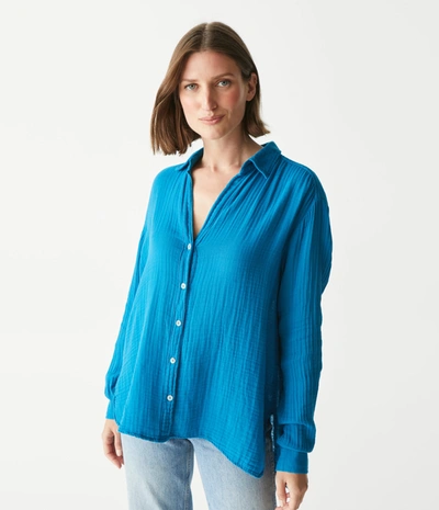 Michael Stars Leo Gauze Button Down Shirt In Pacific