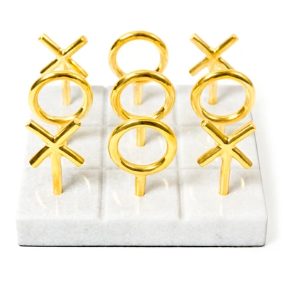 Jonathan Adler Brass Tic Tac Toe Set In White,gold