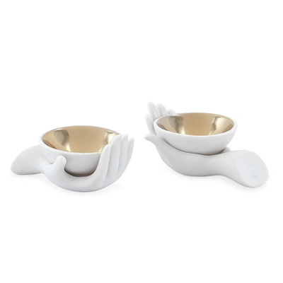 Jonathan Adler Eve Porcelain Salt And Pepper Cellars Set In White Gold