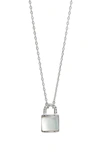 SAVVY CIE JEWELS STERLING SILVER CZ MOTHER OF PEARL PADLOCK PENDANT NECKLACE