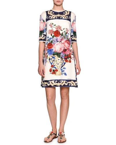 Dolce & Gabbana Floral-print Cotton-poplin Dress In Maiolich