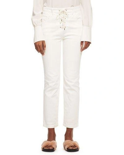 Chloé Lace-up High-rise Slim-leg Jeans In White