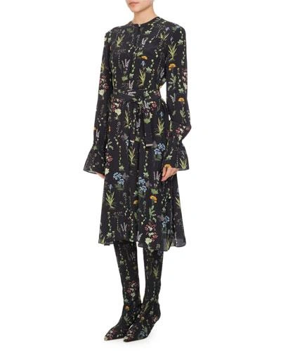 Altuzarra Leighton Floral-print Long-sleeved Midi Dress In Black Multi