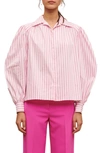 Maje Striped Puff-sleeve Shirt In Pink