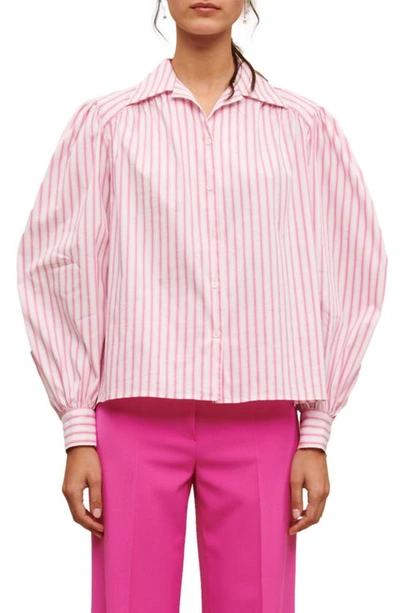 Maje Striped Puff-sleeve Shirt In Pink