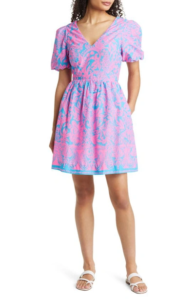 Lilly Pulitzer Suzie Floral Puff Sleeve A-line Dress In Aura Pink