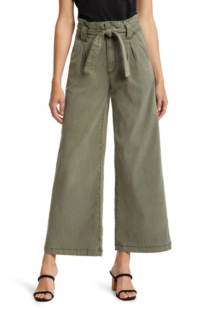 Paige Harper Wide-leg Flutter-waist Pants In Vintage Ivy Green