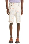 Jacquemus Le Short Rond Carré Logo Graphic Bermuda Shorts In Ivory Print Multi Tags
