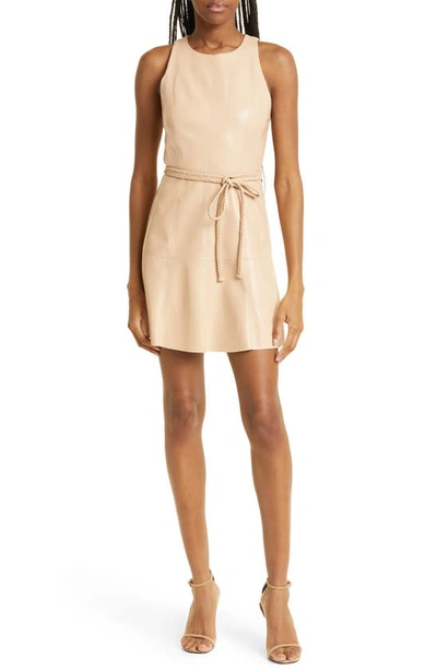 Alice And Olivia Leandra Sleeveless Faux Leather Minidress In Almond