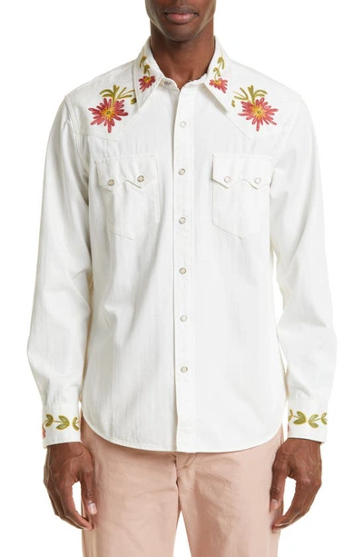 Double Rl Sawtooth Slim Fit Embroidered Denim Western Shirt In