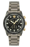 Versace Men's Swiss Chronograph Greca Dome Gunmetal Ion Plated Bracelet Watch 43mm In Gun Metal