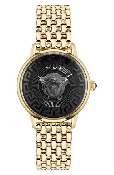 Versace Women's Swiss Medusa Alchemy Gold Ion Plated Bracelet Watch 38mm In Black/gold