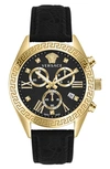 Versace Greca Chrono Leather Watch In Ip Yellow Gold