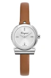 Ferragamo 22.5mm Gancino Watch With Leather Strap, Silver/tan