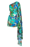 Cult Gaia Malia Floral One Shoulder Minidress In Botanic Aqua