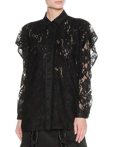 Francesco Scognamiglio Layered Ruffle Lace Shirt, Black