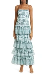 ALICE AND OLIVIA VALENCIA FLORAL PRINT TIERED MAXI DRESS