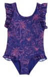 Boardies Kids' Palms Ruffle One-piece Swimsuit In Blue