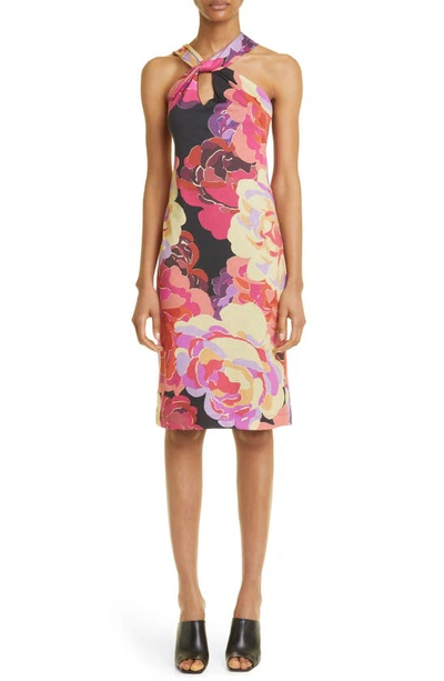 Dries Van Noten Floral Cotton Midi Dress In 304 Fuchsia