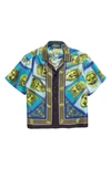 VERSACE KIDS' LE MASCHERE PRINT SHORT SLEEVE SILK SHIRT