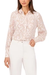 Halogen Solid Button-up Shirt In Scrolling Lines Tan