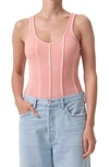 Agolde Elna Corset-seam Bodysuit In Grapefruit