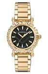 Versace Men's Swiss Greca Glam Gold Ion Plated Bracelet Watch 40mm In Black
