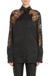 Versace Sheer-lace Crinkled Satin Shirt In Black