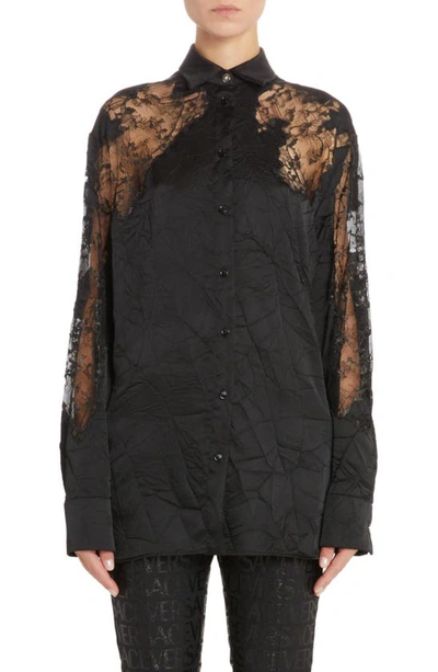 Versace Recycled-effect Satin Shirt With Lace Inserts In Black