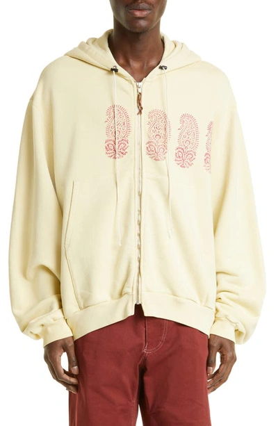 Camiel Fortgens Block Print Cotton Zip Hoodie In Yellow
