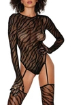 DREAMGIRL FISHNET GLOVE SLEEVE TEDDY WITH THIGH HIGH STOCKINGS