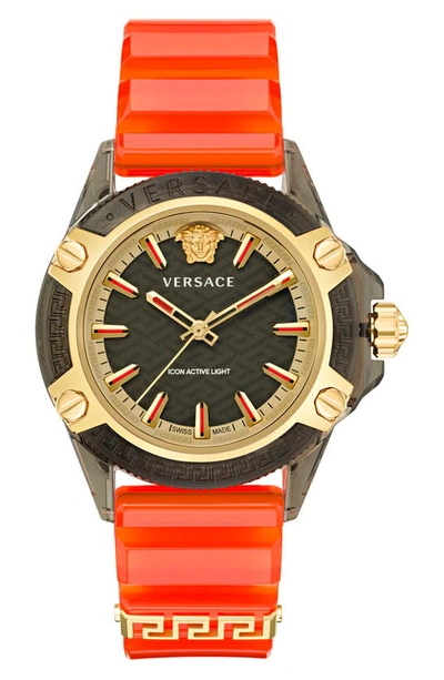 Versace Men's Swiss Icon Active Orange Silicone Strap Watch 42mm In Transparent Black