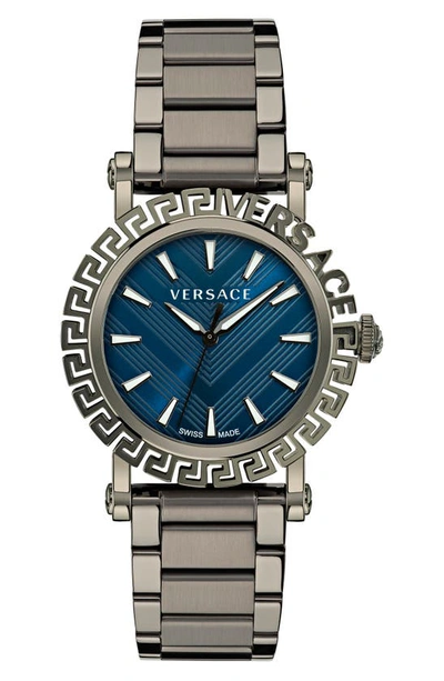 Versace Men's Greca Glam 40mm Gunmetal Tone Stainless Steel Bracelet Watch In Gun Metal