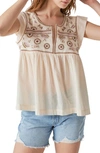 LUCKY BRAND EMBROIDERED BIB COTTON TOP