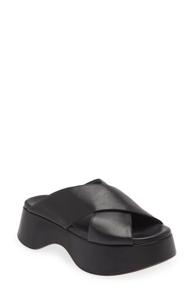 Agl Attilio Giusti Leombruni Lil Sis Crisscross Platform Slide Sandal In Nero