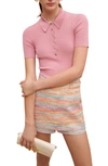 Maje Lurex-knit Polo Top In Pink