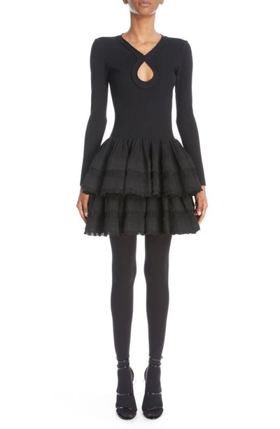 Alaïa Women's Crinoline Tiered Keyhole Stretch Wool Minidress In Black