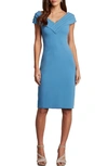 TADASHI SHOJI PLEATED CAP SLEEVE CREPE SHEATH DRESS