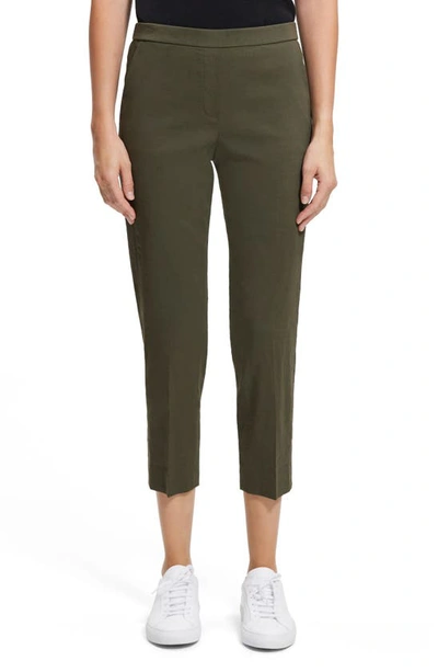 Theory Treeca Good Linen Cropped Pull-on Ankle Trousers In Green