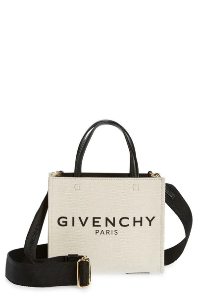 Givenchy G-tote Mini Leather-trimmed Printed Cotton-canvas Tote In Beige Black