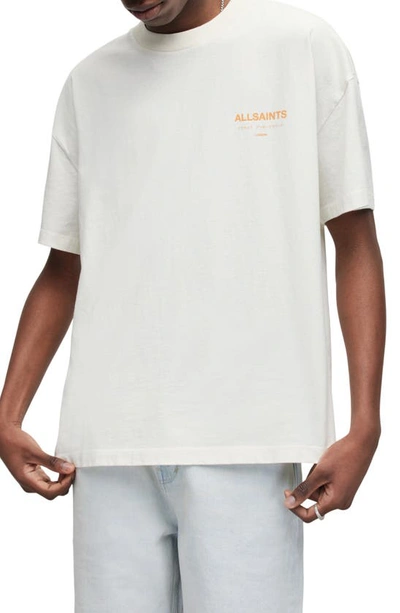 Allsaints Underground Oversize Graphic Tee In Ashen White/ Orange